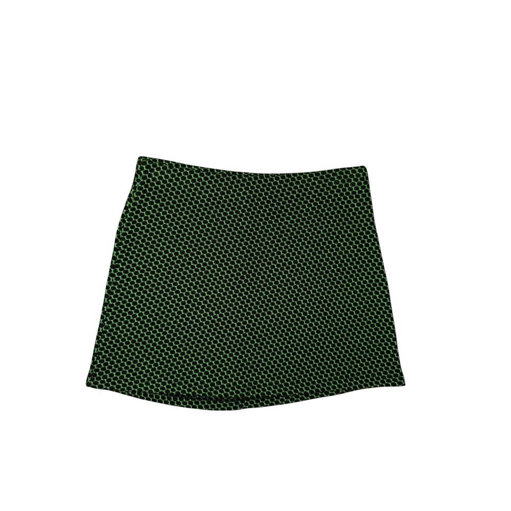 Zara Knit‎ Mini Skirt Womens XS Green Black Geometric Honeycomb Stretch